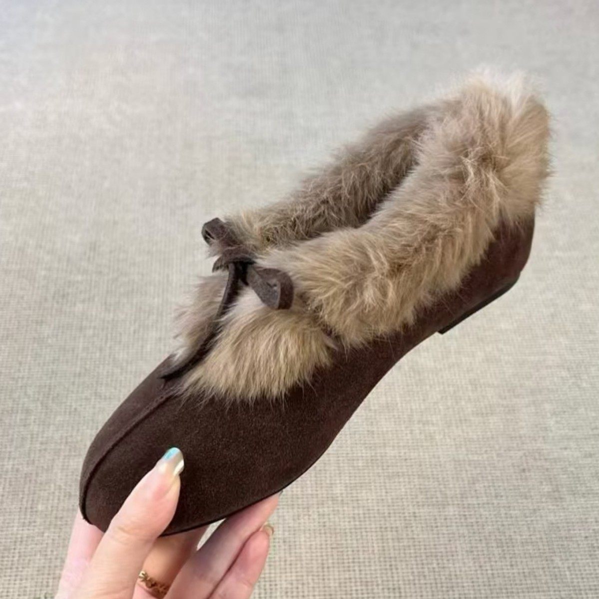 2025新款秋冬保暖百搭平底加绒单鞋女复古蝴蝶结一脚蹬懒人毛毛鞋,淘宝优惠券,粉丝福利购,淘宝优惠卷