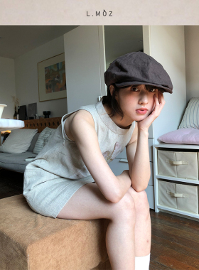 蓝墨竹L.MOZ日系小众复古报童帽女春夏新款显脸小八角画家帽子