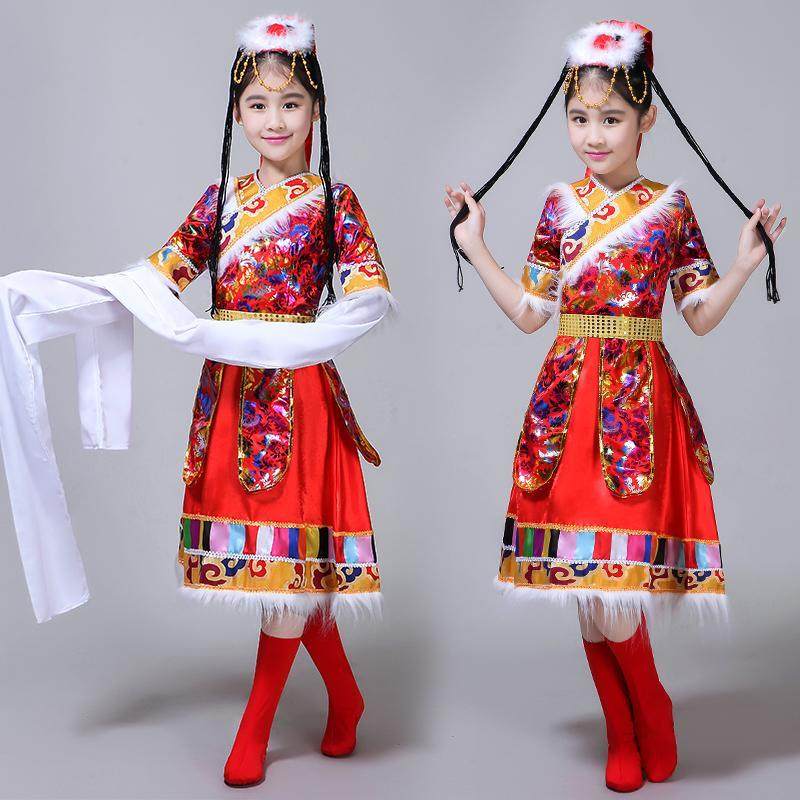 六一儿童藏族舞蹈服装水袖舞蹈服 卓优卡民族服装/舞台装