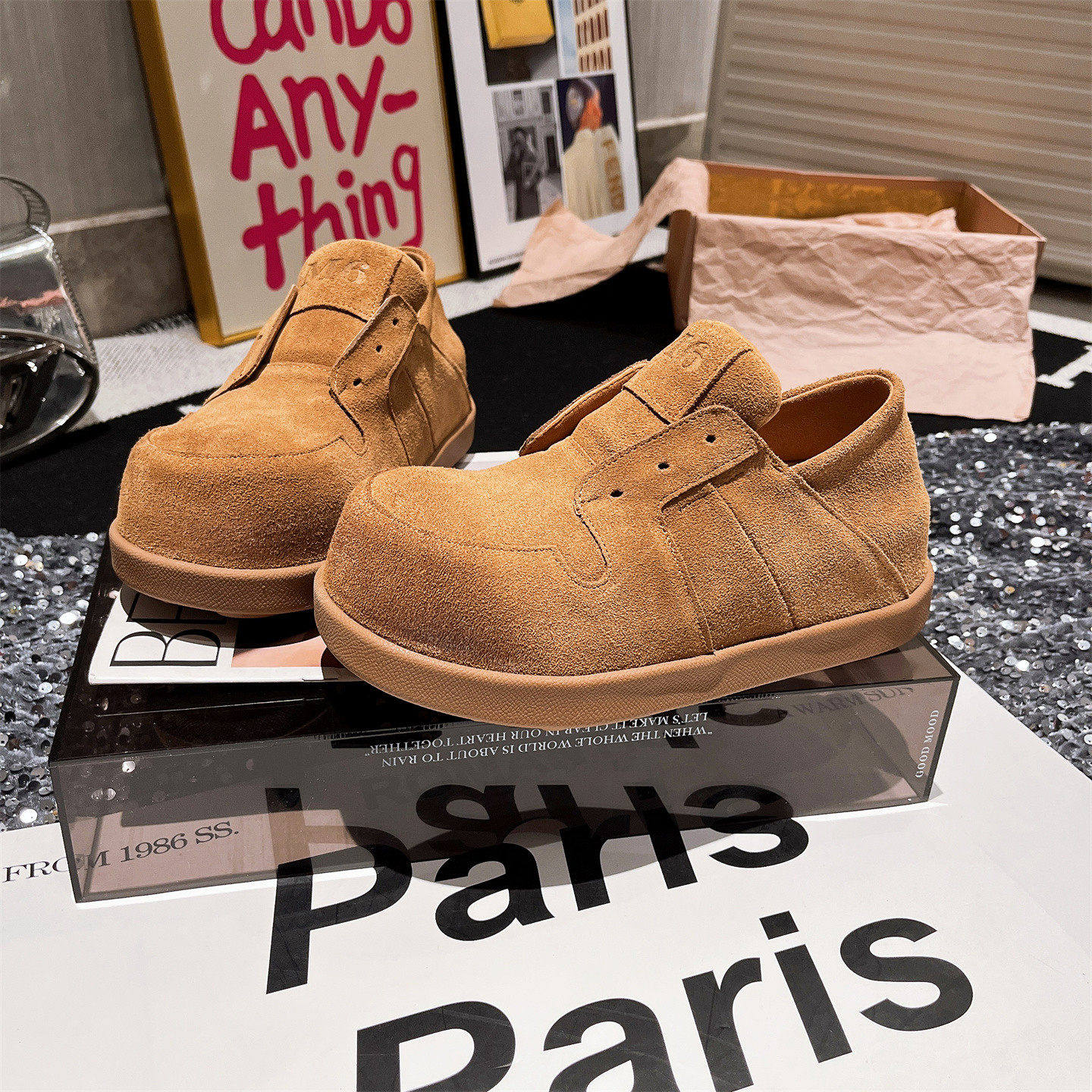 真皮版~豹纹反毛皮一脚蹬乐福鞋勃肯鞋复古豆豆鞋平底鞋大头女鞋,淘宝优惠券,粉丝福利购,淘宝优惠卷