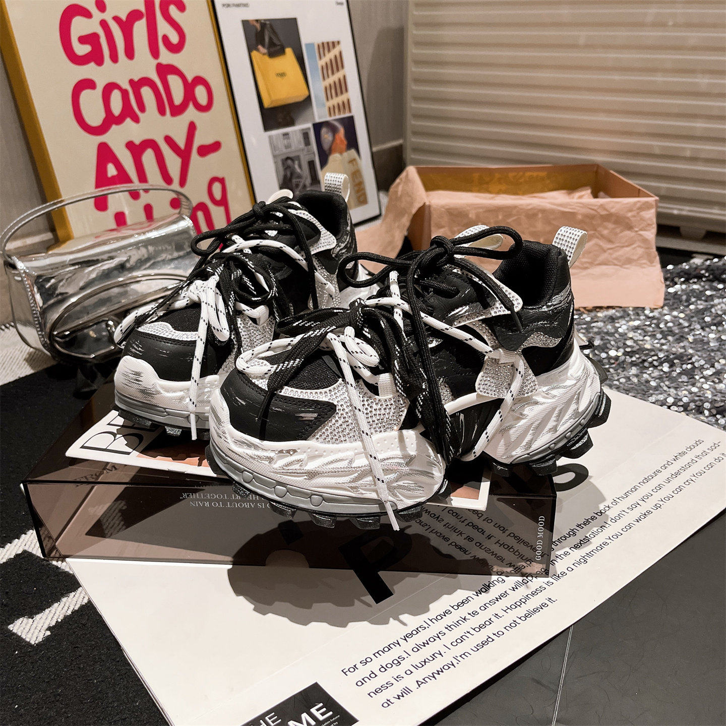 老爹鞋ins超火水钻绑带厚底松糕休闲运动鞋小个子6cm显瘦增高女鞋,淘宝优惠券,粉丝福利购,淘宝优惠卷