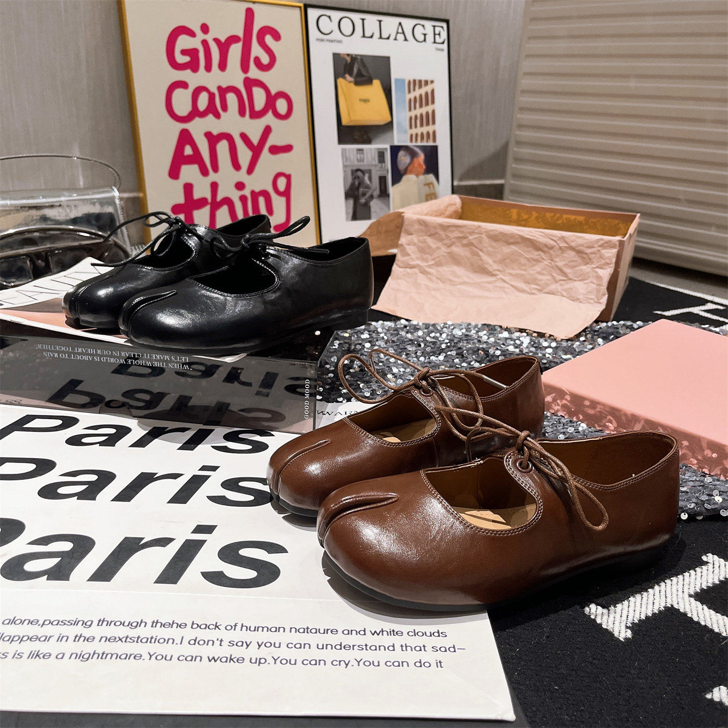 软皮版~欧货系带一字玛丽珍分趾猪蹄鞋平底鞋单鞋乐福鞋小皮鞋女,淘宝优惠券,粉丝福利购,淘宝优惠卷