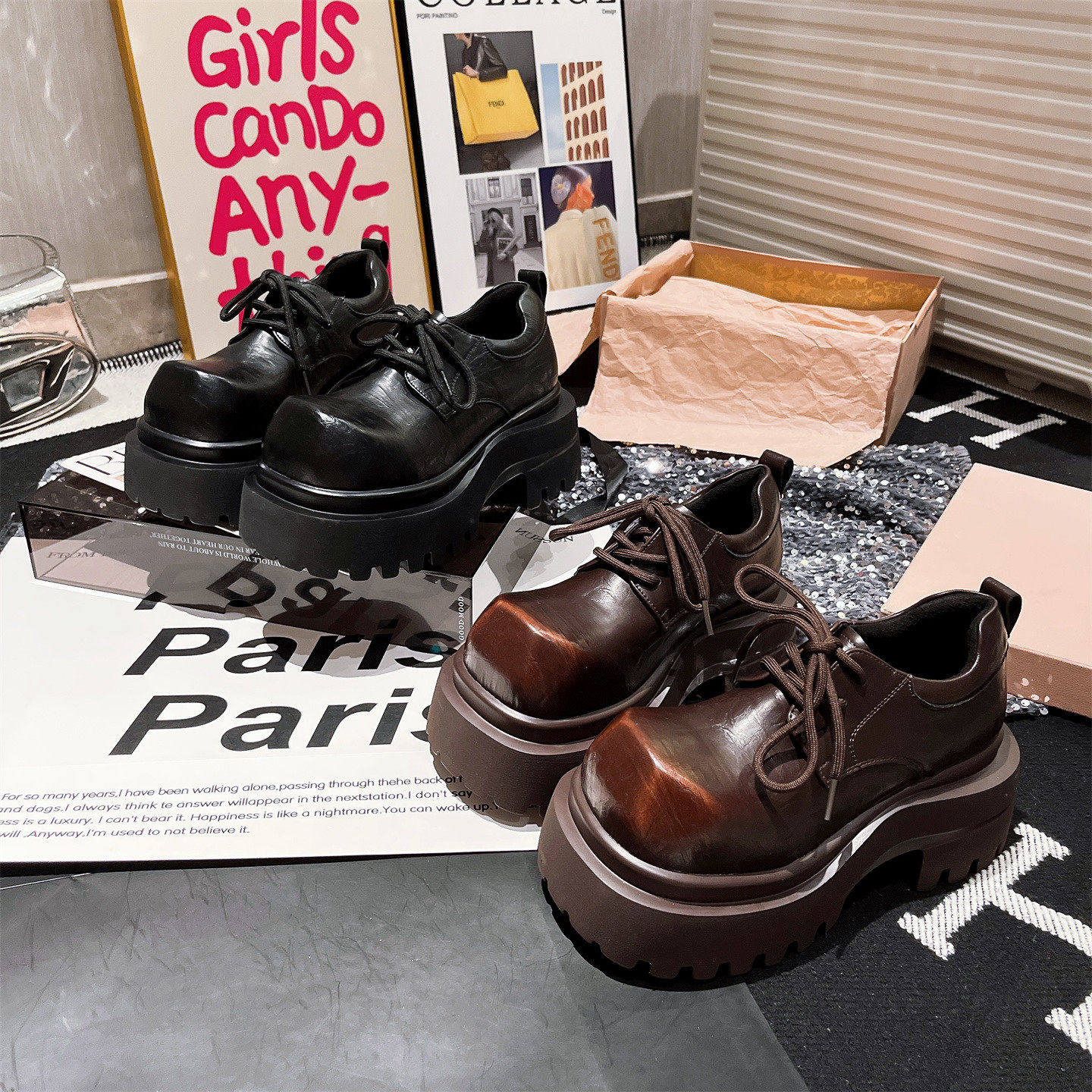 真皮系带厚底松糕大头小个子6cmJK小皮鞋乐福鞋英伦风布洛克女鞋,淘宝优惠券,粉丝福利购,淘宝优惠卷