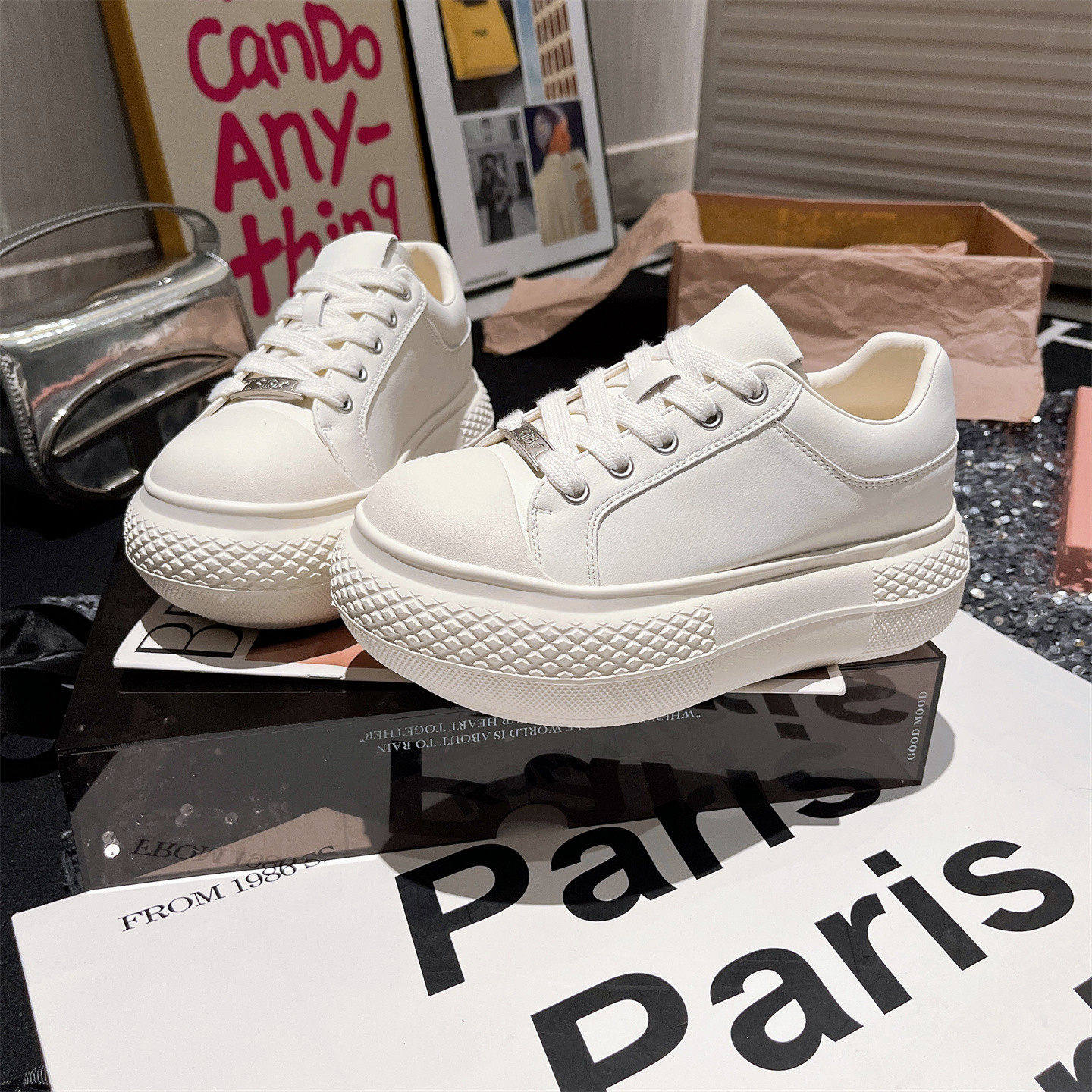 真皮版~米奇大头贝壳头休闲鞋板鞋小白鞋珠光面包鞋厚底松糕女鞋,淘宝优惠券,粉丝福利购,淘宝优惠卷