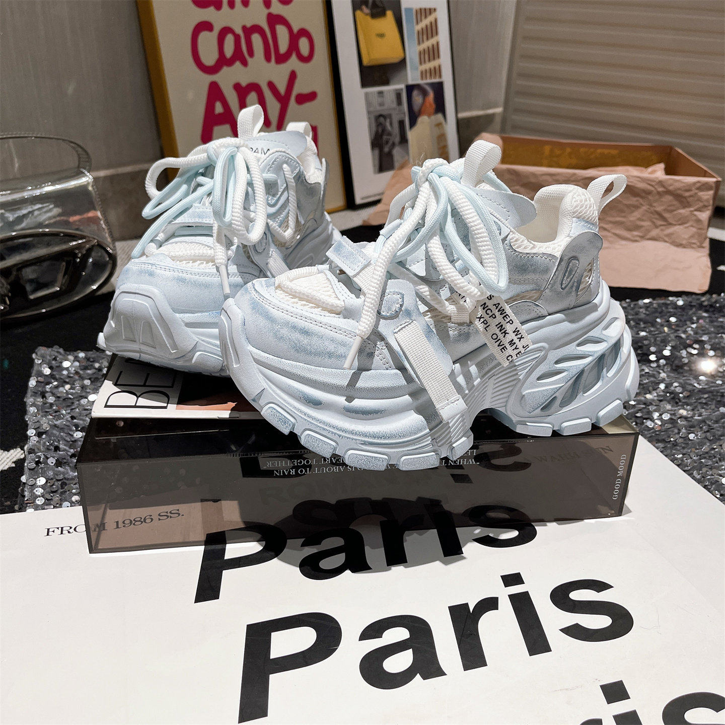 真皮版~韩版擦色做旧系带厚底松糕超高跟小个子老爹鞋8cm运动鞋女,淘宝优惠券,粉丝福利购,淘宝优惠卷