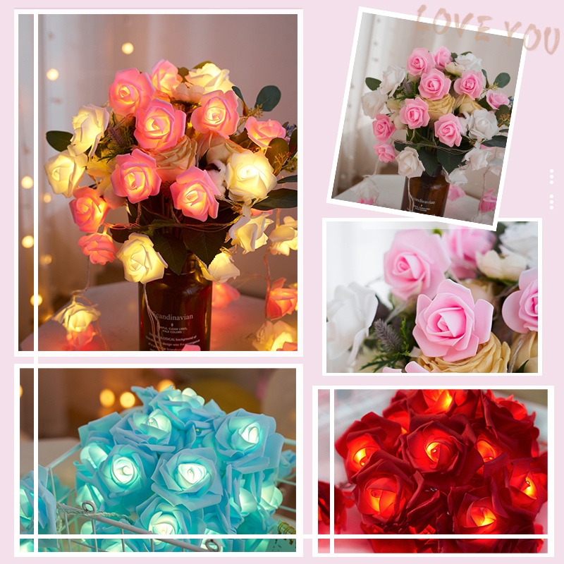 七夕情人节玫瑰花小彩灯求婚布置卧室生日场景氛围灯直播房间装饰