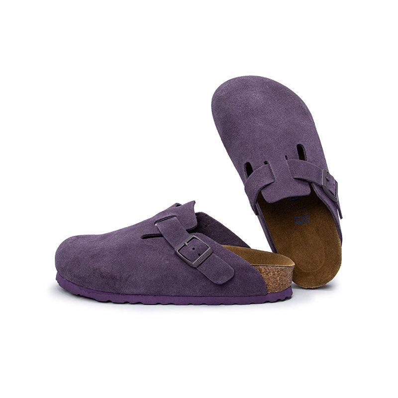 德国包头拖Boston半包勃肯鞋女2025新款真皮丑萌男宽头软木鞋紫色,淘宝优惠券,粉丝福利购,淘宝优惠卷