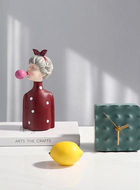 北欧现代简约创意几何钟表摆件样板间卧室床头柜客厅家居软装饰品