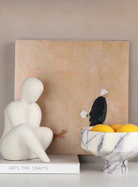 简约现代创意组合摆件陶瓷花器大理石烛台抽象人物海螺装饰品果盘