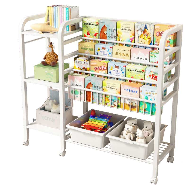 儿童书架多层阅读架玩具绘本收纳架可移动带轮书柜宝宝置物架落地 - 图3