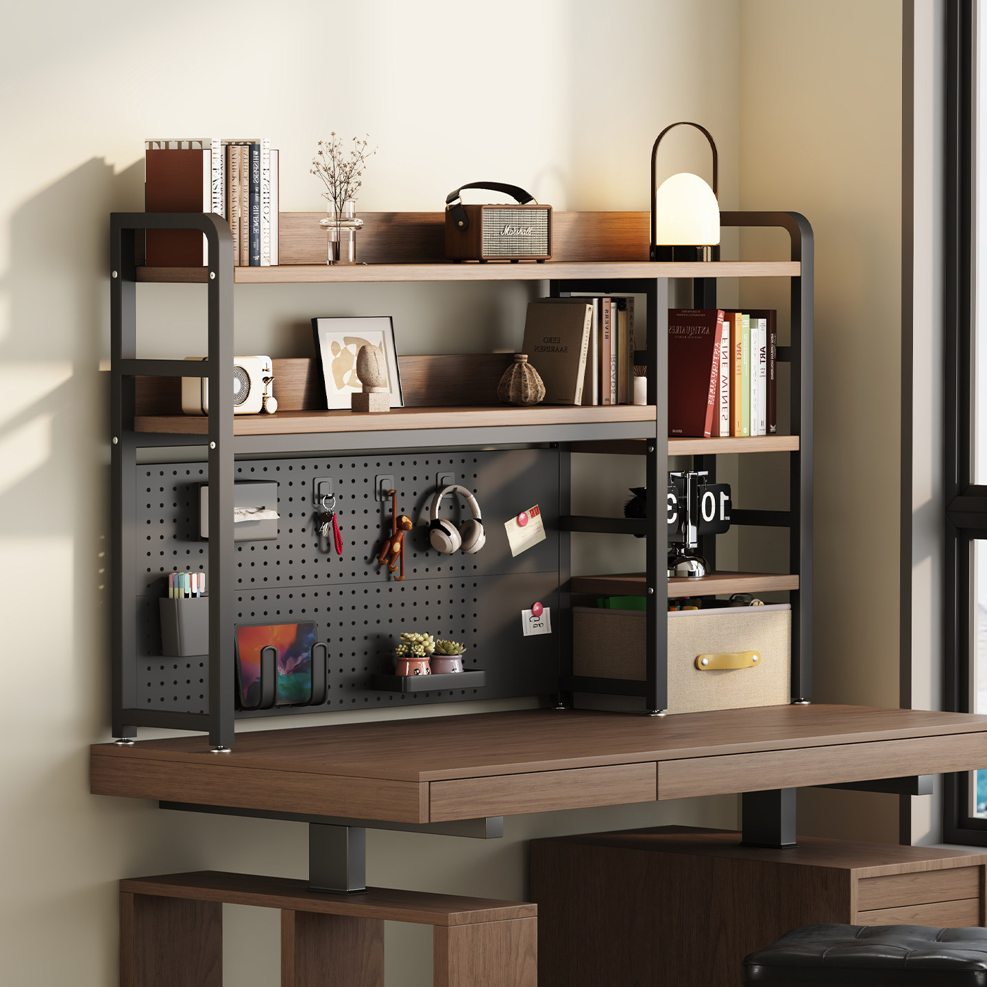 The desk hole board bookshelf has strong load-bearing capacity