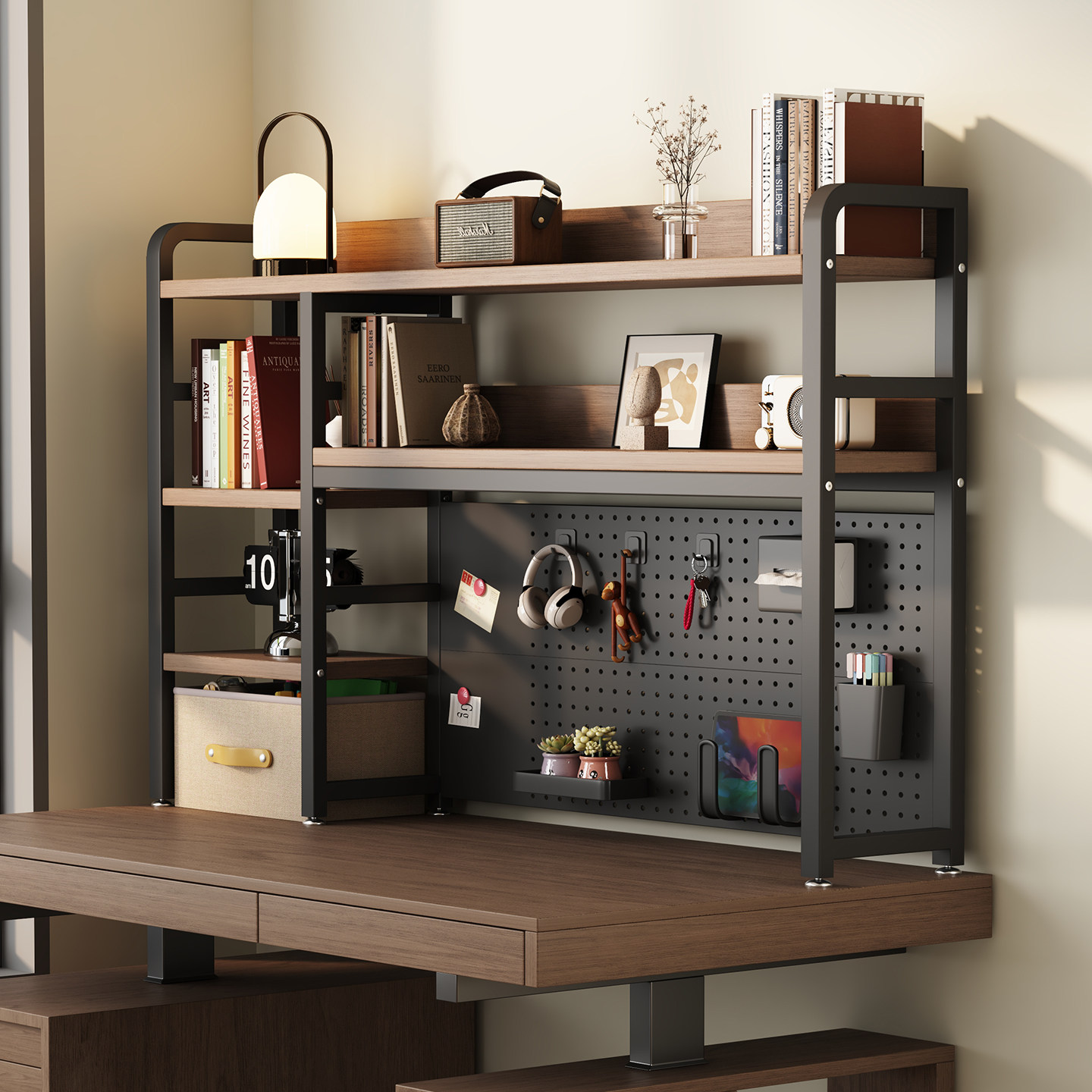 The desk hole board bookshelf has strong load-bearing capacity