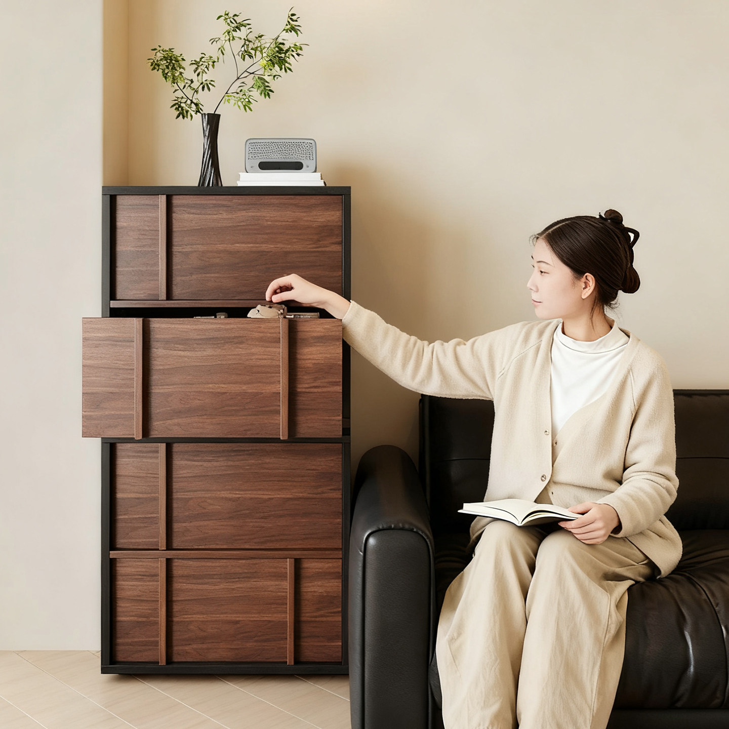 实木组合斗柜撞色复古家用客厅落地电视柜多功能收纳储物模块柜子,淘宝优惠券,粉丝福利购,淘宝优惠卷