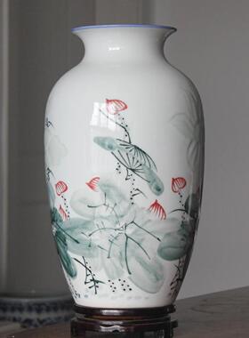 景德镇陶瓷手绘雕刻青花五彩花瓶家居客厅玄关电视柜中式插花摆件