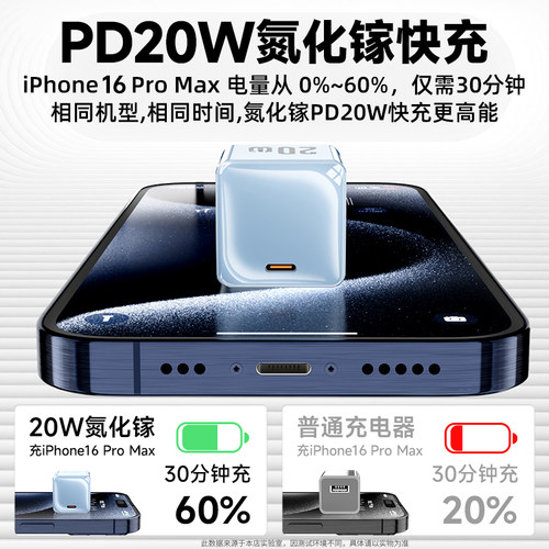 【国家3C认证】适用苹果17/16pro充电器线iPhone15promax手机氮化镓充电头20w快充PD插头数据线套装ipad平板 - 图1