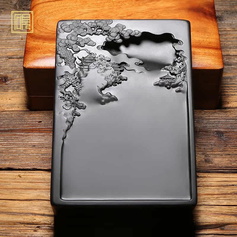 孤品歙砚老坑砚台《紫气东来》名师作品手工雕刻四大名坑高档砚台送领导送老师礼品收藏端砚书法绘画文房四宝