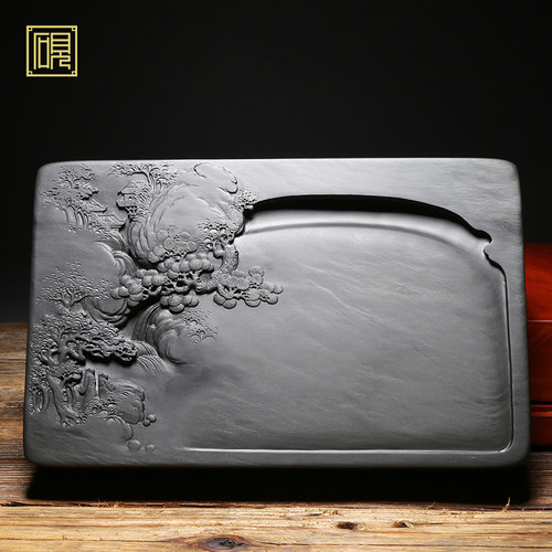 【孤品】匠心非遗传人工艺美术大师砚台《大好河山》老坑歙砚砚台 精品天然眉纹籽料歙砚高档砚台 文房四宝 - 图0