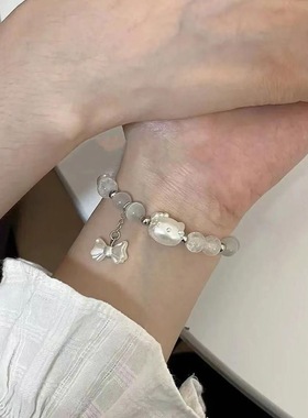 .闺蜜手串蝴蝶结猫眼石吊坠手链diy材料包情侣礼物送女友礼物