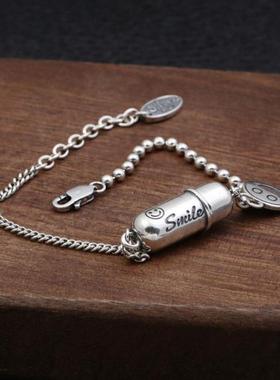 ,可以放头发东西朱砂的的手链女小众设计能装东西空心药丸金属饰