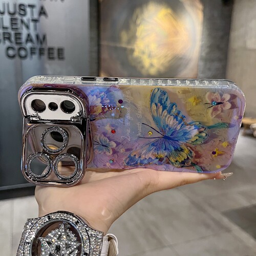 适用苹果系列iPhone17新款手机壳16promax14promax优雅风绿蝴蝶15promax13promax枪色精孔镜头支架网红保护套 - 图2