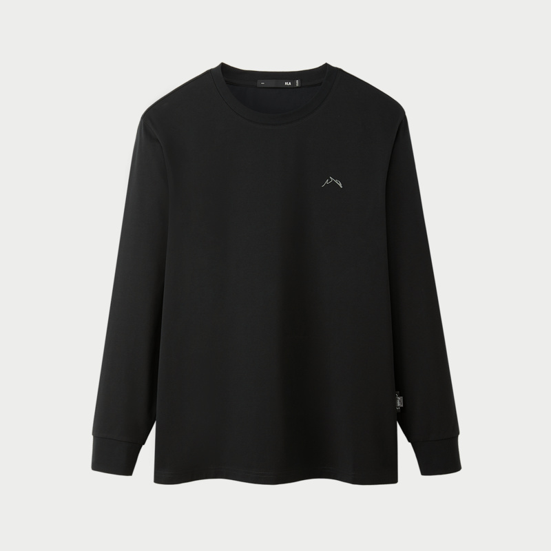 海澜之家25春季长袖T恤新款黑白纯色休闲印花圆领打底衫上衣男