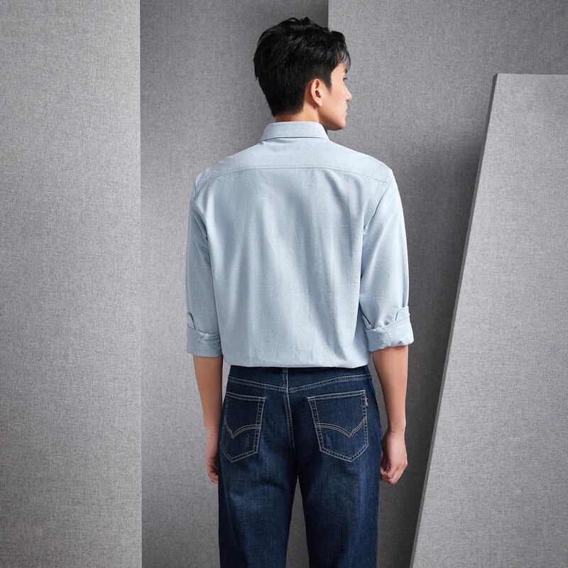 海澜之家商务休闲长袖衬衫男24秋季全棉牛津纺领尖扣衬衣男装