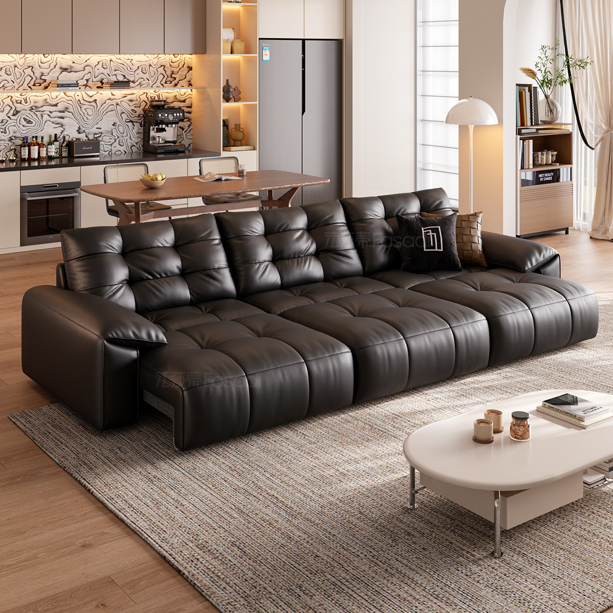 法莎蒂拉点软包零靠墙电动功能沙发简约奶油风客厅头层牛皮沙发,淘宝优惠券,粉丝福利购,淘宝优惠卷