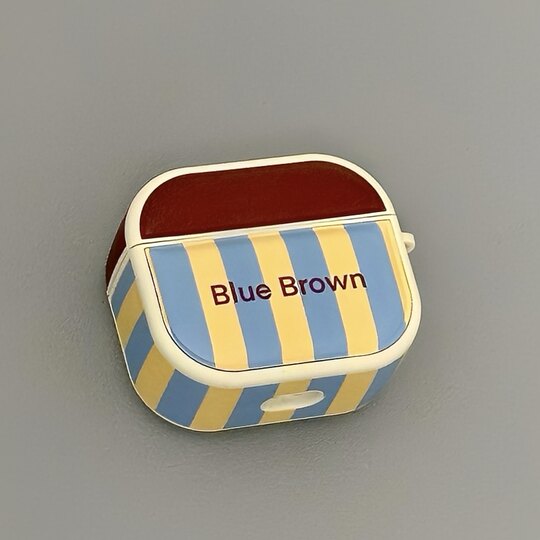 Suitable for Airpods pro3 headphone protective case, leather contrasting color stitching striped Apple headphone case, AirPods1/2 generation/3 protective case with lanyard, airpods4 Bluetooth headphone case, female model