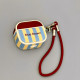 Suitable for Airpods pro3 headphone protective case, leather contrasting color stitching striped Apple headphone case, AirPods1/2 generation/3 protective case with lanyard, airpods4 Bluetooth headphone case, female model