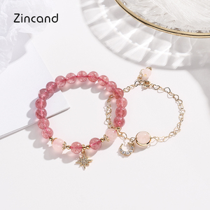 ZD天然草莓晶粉晶招桃花星月手链