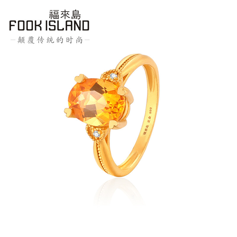 福来岛黄金爱相守黄水晶999婚戒 福来岛手饰
