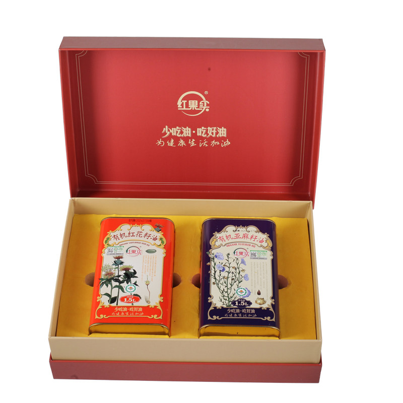 新疆红果实红花籽油1.5L+1.5L有机亚麻籽油物理压榨铁罐礼盒装,淘宝优惠券,粉丝福利购,淘宝优惠卷