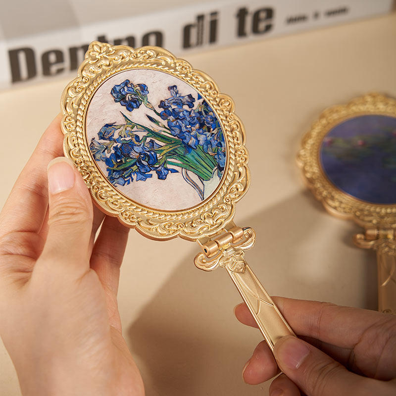 印象派致敬大师系列鸢尾花睡莲复古可折叠便携手握化妆镜随身镜