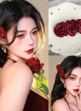 温柔山茶花发夹女森系仙美后脑勺发饰高级感半扎发弹簧夹发卡头饰