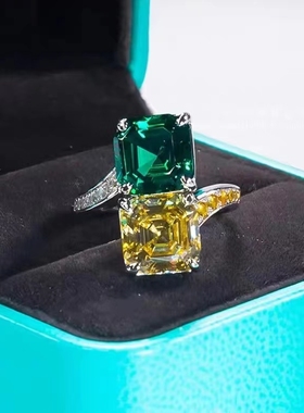 D色莫桑石黄绿双色开口戒指