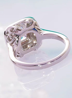 D色莫桑石粉色公主方大克拉钻戒