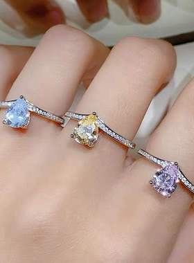 简约三爪水滴梨形黄钻戒指