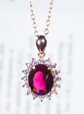 莫桑石高级感太阳花红钻吊坠项链