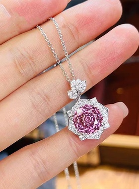 千禧玫瑰切割紫粉花朵耳钉