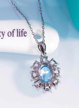 莫桑石海蓝宝石鸽子蛋项链