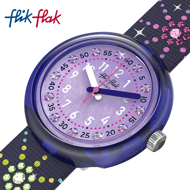 Flik Flak飞菲瑞士璀璨派对满天星闪亮装饰儿童石英手表新年礼物,淘宝优惠券,粉丝福利购,淘宝优惠卷