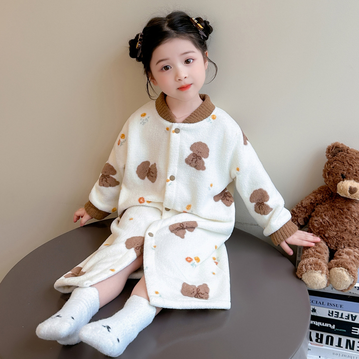 女童睡衣秋冬季雪粒绒加厚珊瑚绒2025新款儿童浴袍女宝宝女孩睡袍,淘宝优惠券,粉丝福利购,淘宝优惠卷