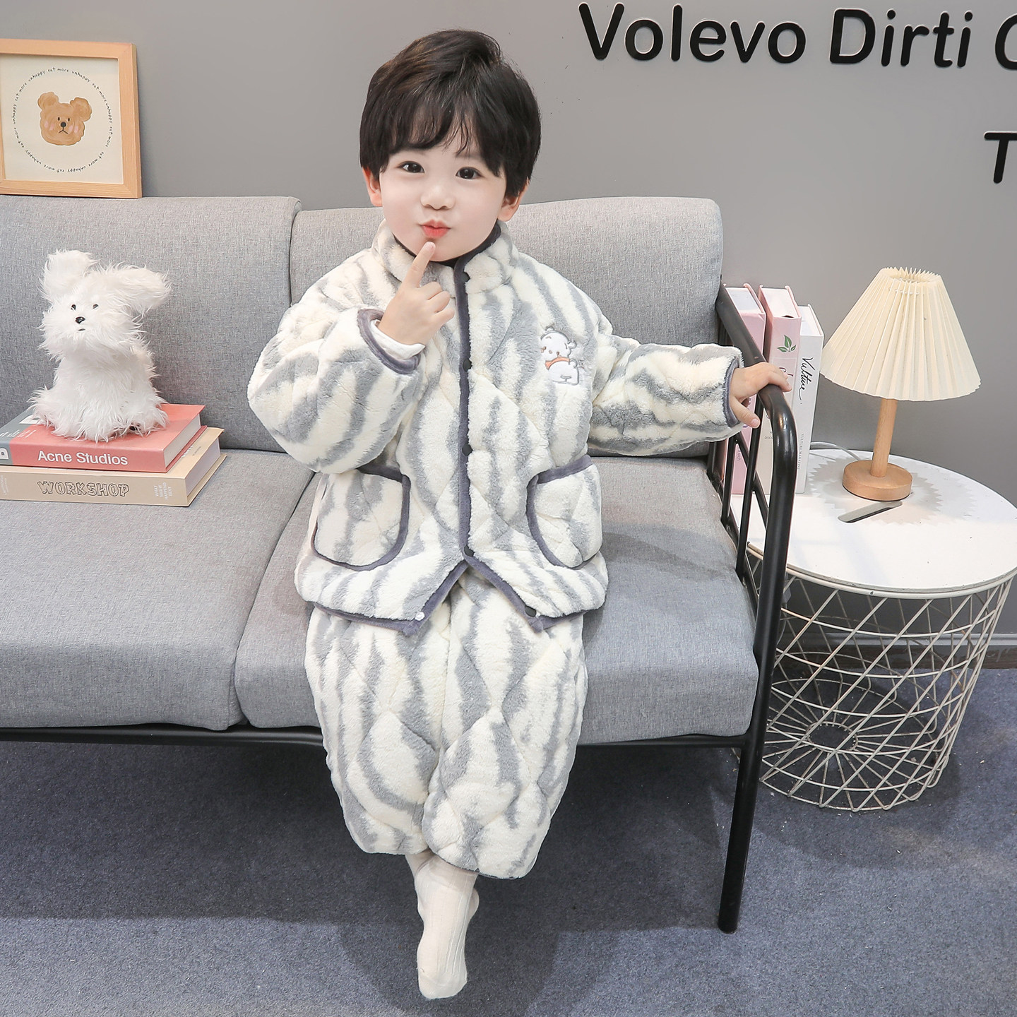 儿童睡衣男孩2025新款秋冬季三层夹棉加绒加厚冬款男童珊瑚绒套装,淘宝优惠券,粉丝福利购,淘宝优惠卷