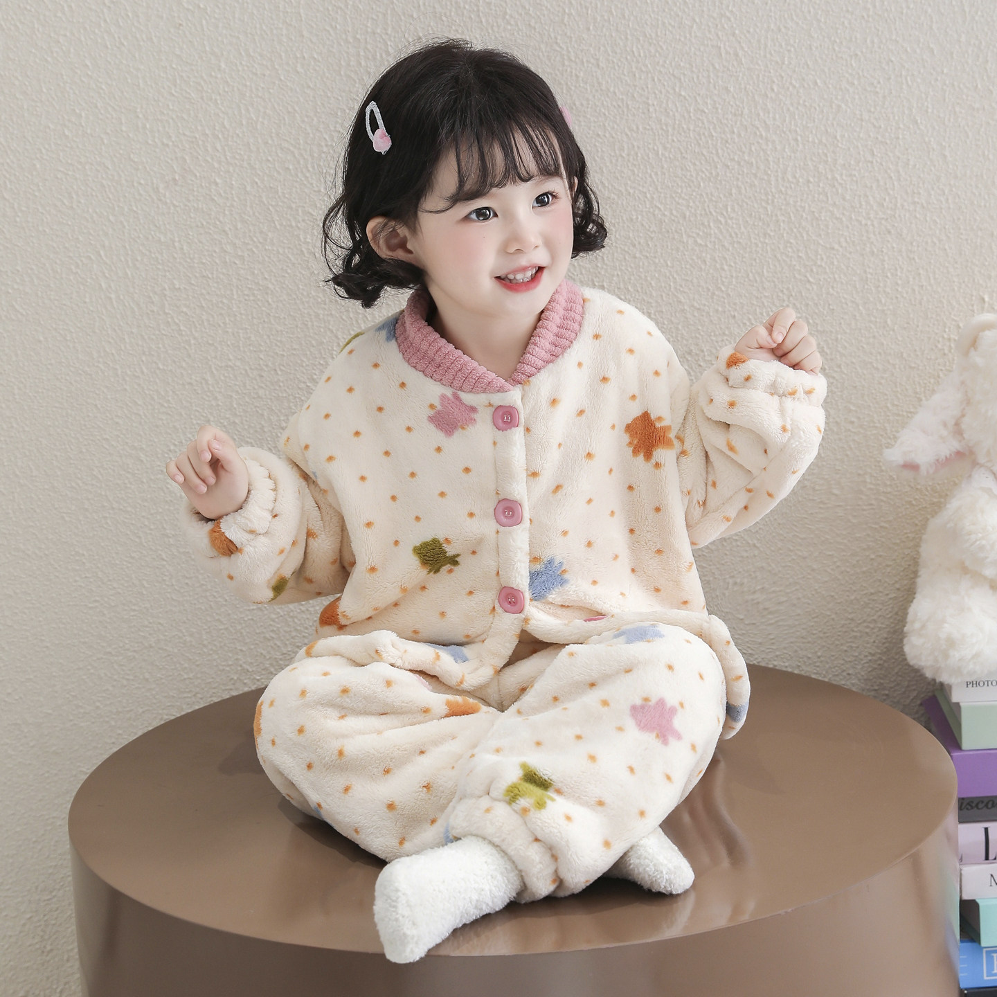 女童法兰绒睡衣秋冬款2025新款女孩双层加厚珊瑚绒保暖家居服套装,淘宝优惠券,粉丝福利购,淘宝优惠卷