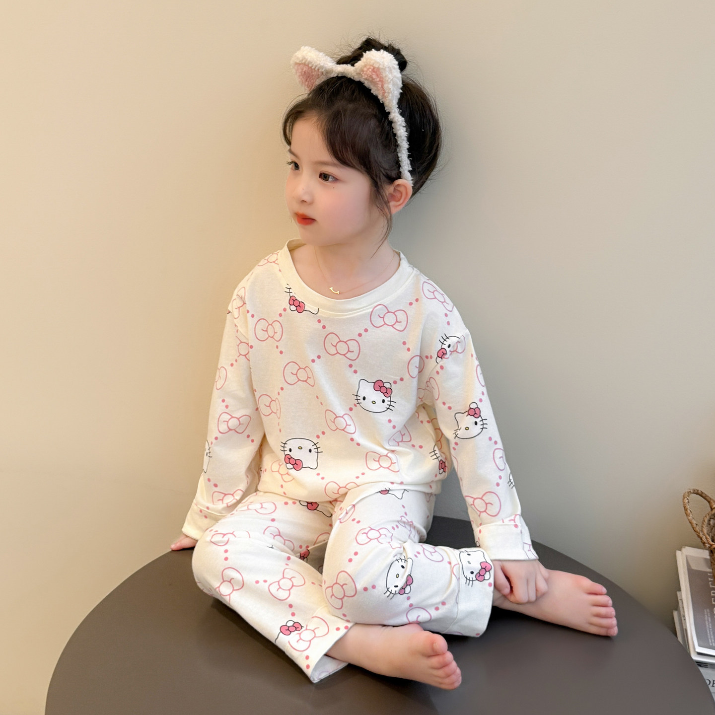 儿童睡衣女童春秋款长袖长裤2025年新款纯棉KT猫印花套装家居服,淘宝优惠券,粉丝福利购,淘宝优惠卷