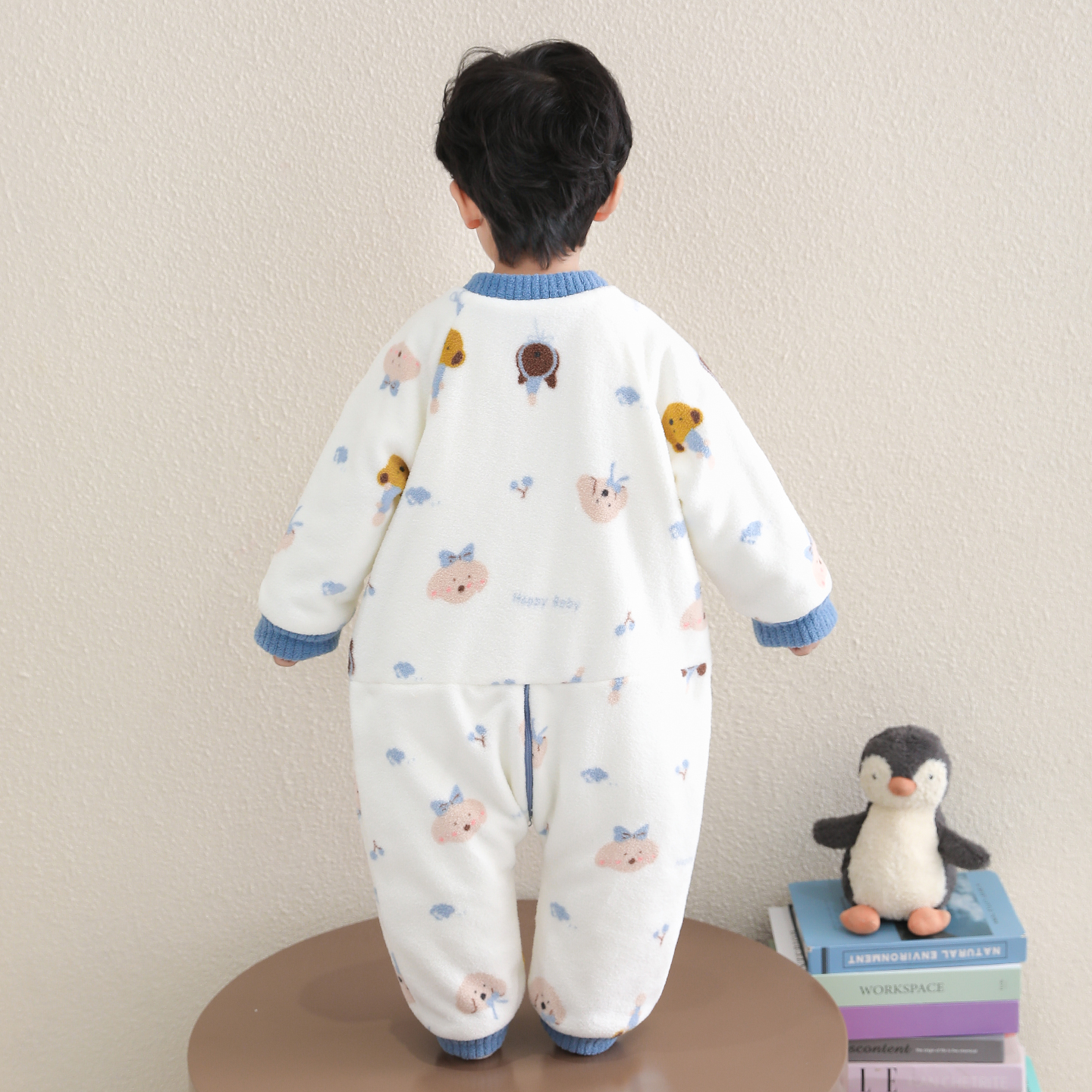 儿童睡衣连体冬款珊瑚绒男宝三层夹棉加厚爬行服冬季男童连身睡袋 - 图3