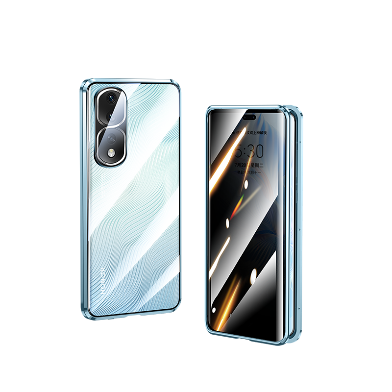 适用于荣耀80手机壳新款防窥华为70pro曲面防摔的保护套honor60se双面玻璃镜头全包SE超清透明50Por高级素皮