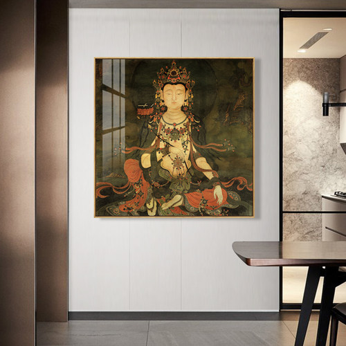 水墨宣言水月观音文殊菩萨挂画古典佛像壁画玄关新中式禅意装饰画 - 图0