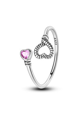 MYBEBOA/美缤宝 纯银S925 爱心拥抱粉色锆石开口可调节女戒指爱情
