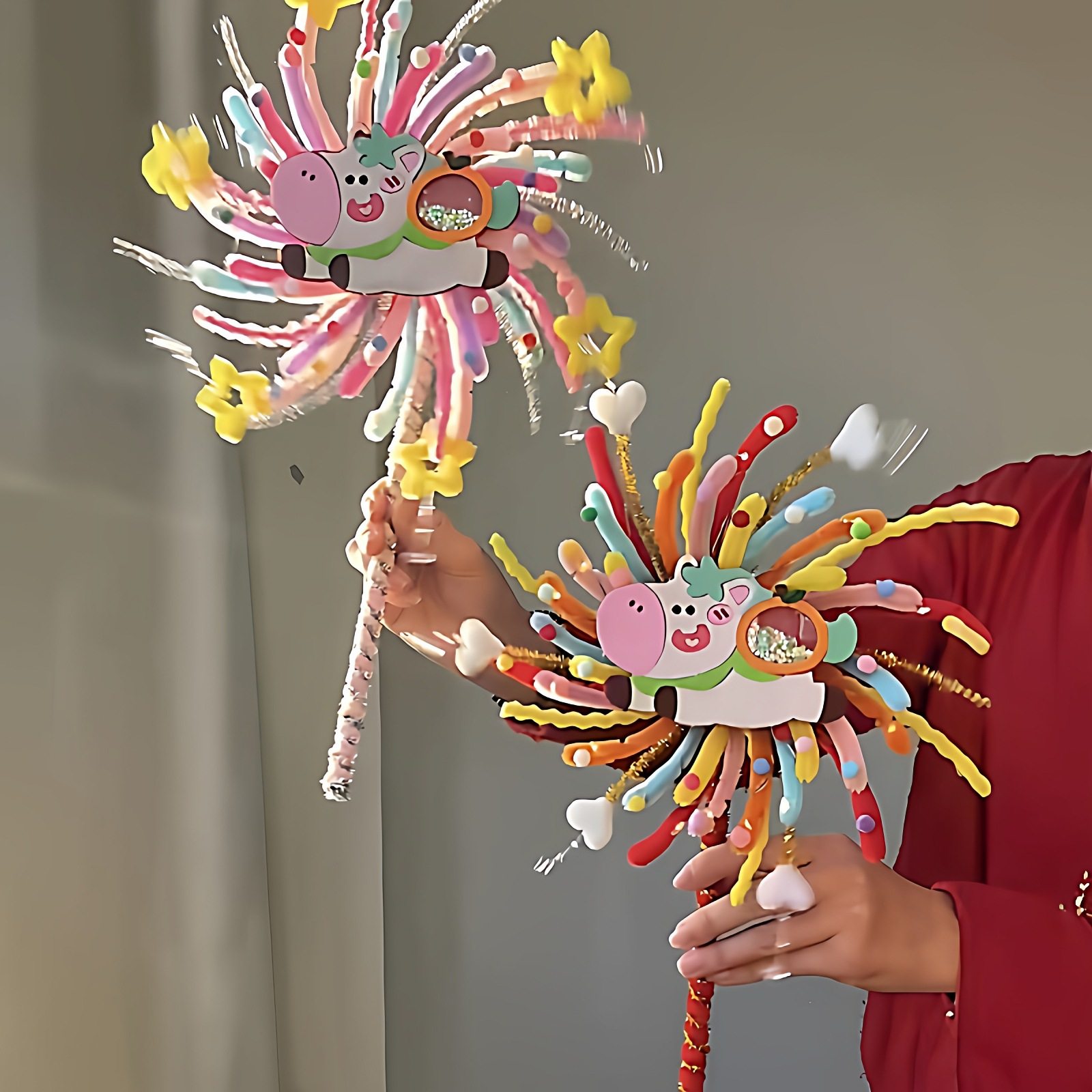 旋转烟花灯笼diy材料烟花小马旋转扭扭棒自制幼儿园元旦手工作品,淘宝优惠券,粉丝福利购,淘宝优惠卷